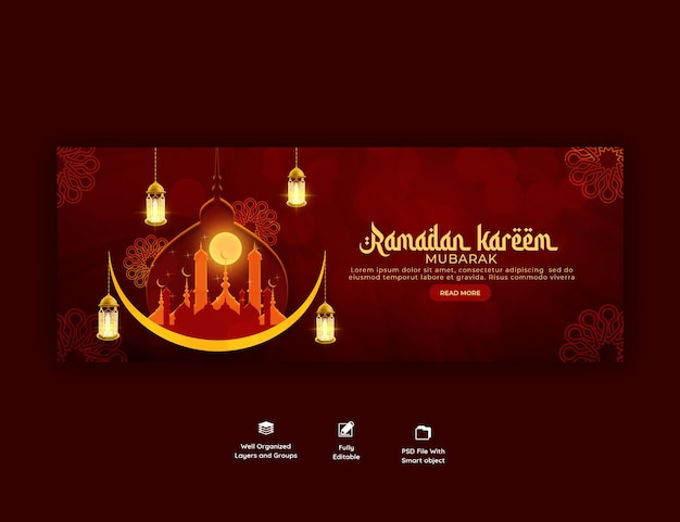 PSD gratuit couverture facebook religieuse du festival islamique traditionnel du ramadan kareem