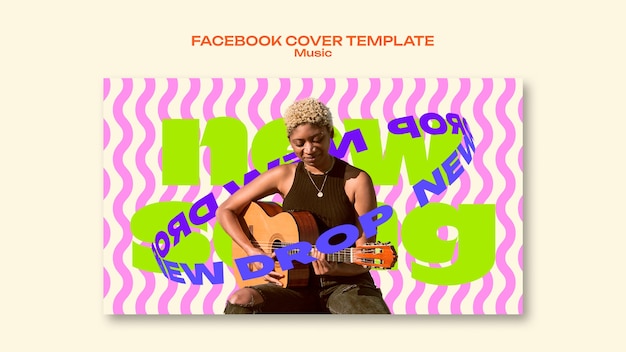 PSD gratuit couverture facebook de la version de la musique au design plat