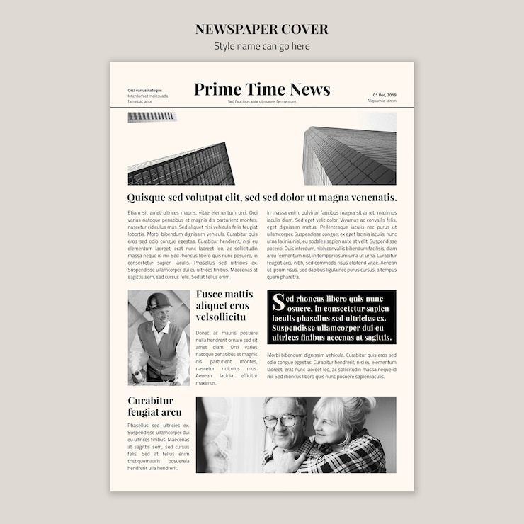 PSD gratuit couverture de journal en noir et blanc
