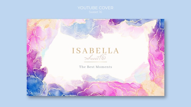 PSD gratuit couverture youtube aquarelle sweet 16