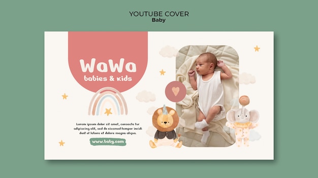 PSD gratuit couverture youtube d'articles pour bébés dessinés à la main