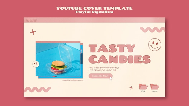 PSD gratuit couverture youtube de la boutique de bonbons