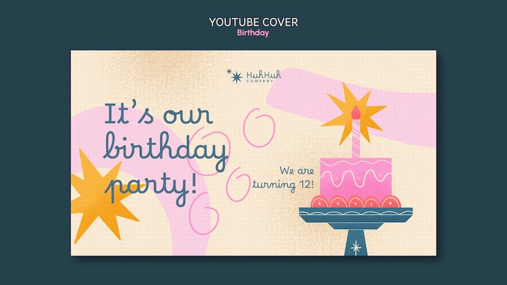 PSD gratuit couverture youtube de célébration d'anniversaire dessinée à la main