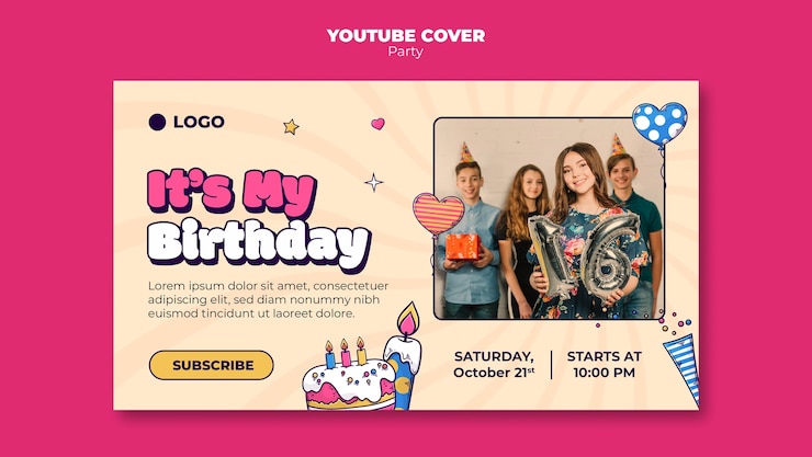 PSD gratuit couverture youtube de célébration d'anniversaire