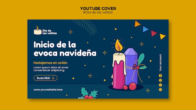 PSD gratuit couverture youtube de la célébration de dia de las velitas