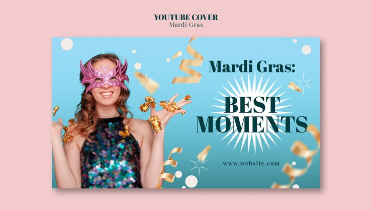 PSD gratuit couverture youtube de la célébration du mardi gras