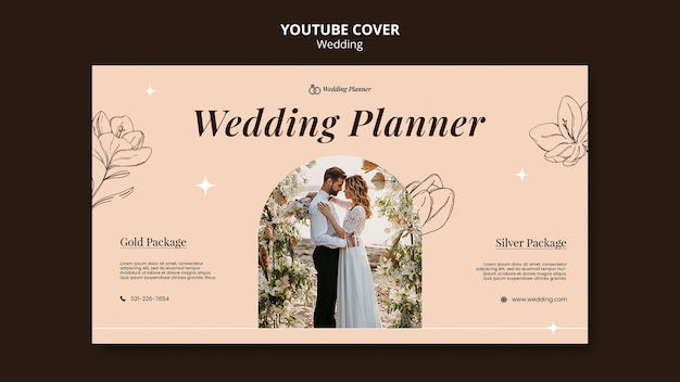 Couverture YouTube de la célébration du mariage dessinée à la main