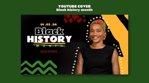 PSD gratuit couverture youtube de la célébration du mois de l'histoire noire
