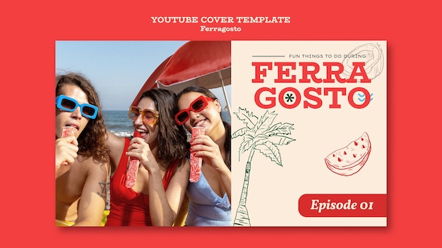 PSD gratuit couverture youtube de célébration de ferragosto dessinée à la main