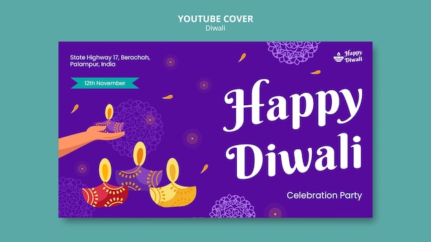 PSD gratuit couverture youtube de la célébration de la fête des lumières