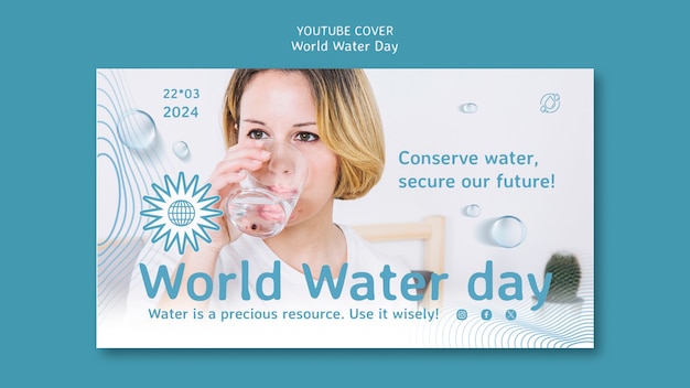 PSD gratuit couverture youtube de la célébration de la journée mondiale de l'eau