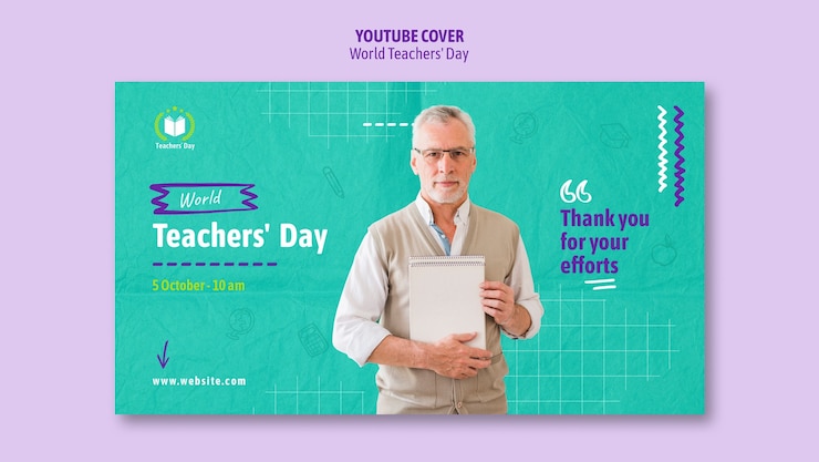 PSD gratuit couverture youtube de la célébration de la journée mondiale des enseignants