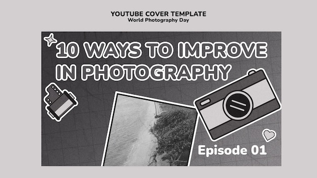 PSD gratuit couverture youtube de la célébration de la journée de la photographie