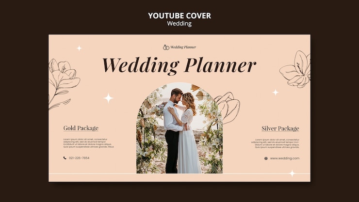 PSD gratuit couverture youtube de célébration de mariage dessinée à la main