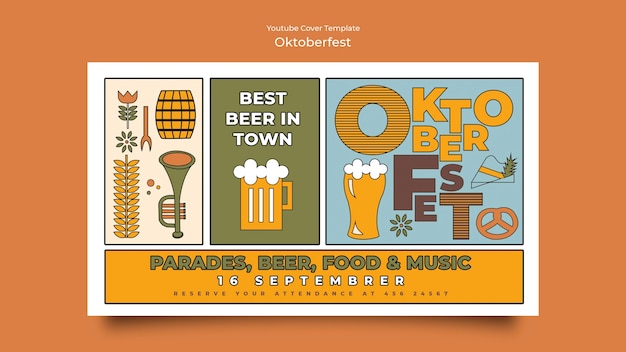 PSD gratuit couverture youtube de célébration de l'oktoberfest design plat