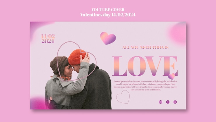 PSD gratuit couverture youtube de la célébration de la saint-valentin