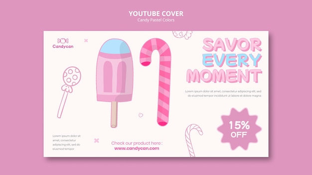 PSD gratuit couverture youtube couleurs pastel bonbon