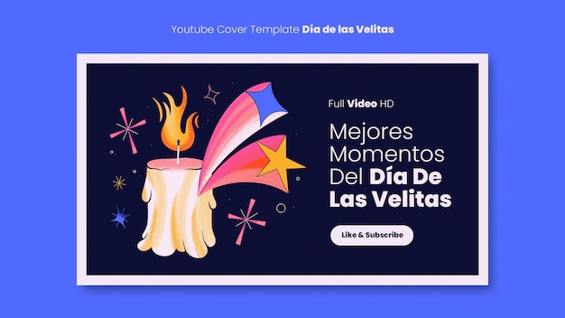 PSD gratuit couverture youtube dia de las velitas dessinée à la main