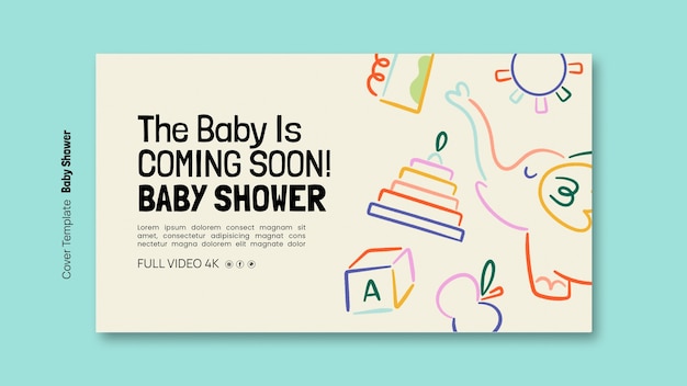 PSD gratuit couverture youtube de la douche de bébé à la conception plate.