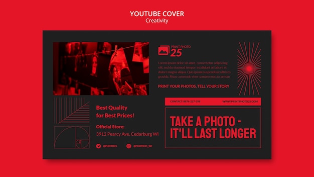 PSD gratuit couverture youtube du concept de créativité