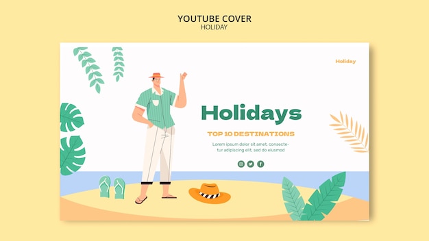 PSD gratuit couverture youtube du concept de vacances design plat