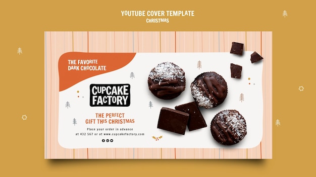 PSD gratuit couverture youtube du cupcake de noël