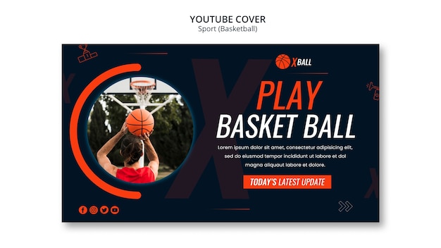 PSD gratuit couverture youtube du jeu de basket dessiné à la main