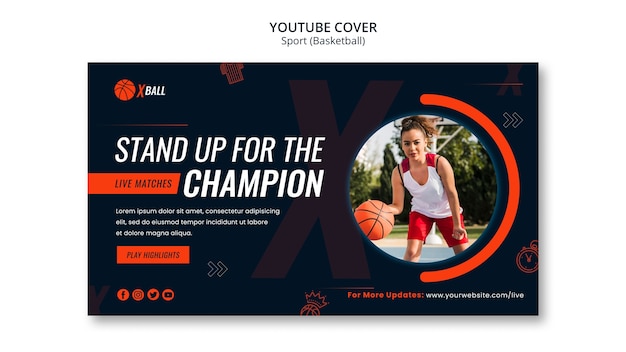 PSD gratuit couverture youtube du jeu de basket dessiné à la main