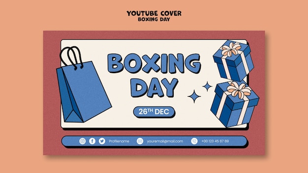 PSD gratuit couverture youtube du jour de la boxe dessinée à la main