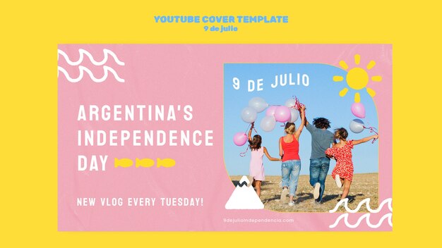 PSD gratuit couverture youtube du jour de l'indépendance de l'argentine