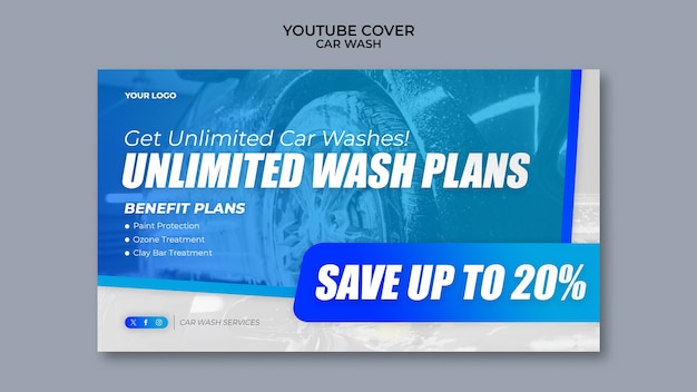 PSD gratuit couverture de youtube du lavage de voiture en gradient