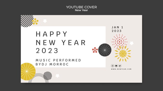 Couverture youtube du nouvel an design plat