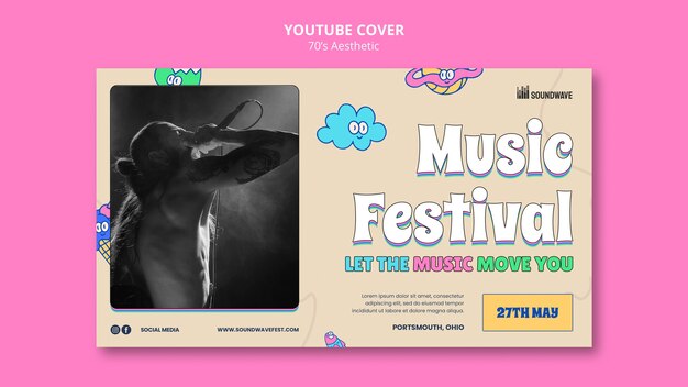 Couverture youtube esthétique des années 70 dessinée à la main