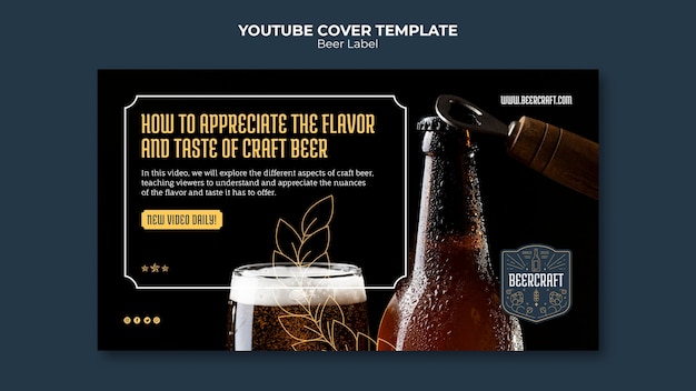 PSD gratuit couverture youtube d'étiquette de bière design plat