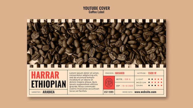 PSD gratuit couverture youtube d'étiquette de café design plat