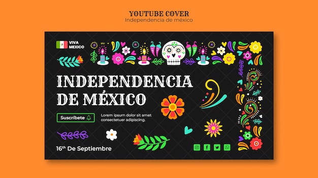 PSD gratuit couverture youtube de la fête de l'indépendance du mexique