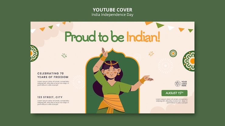 PSD gratuit couverture youtube de la fête de l'indépendance de l'inde