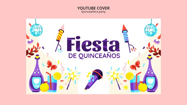 PSD gratuit couverture youtube de fête de quinceañera design plat