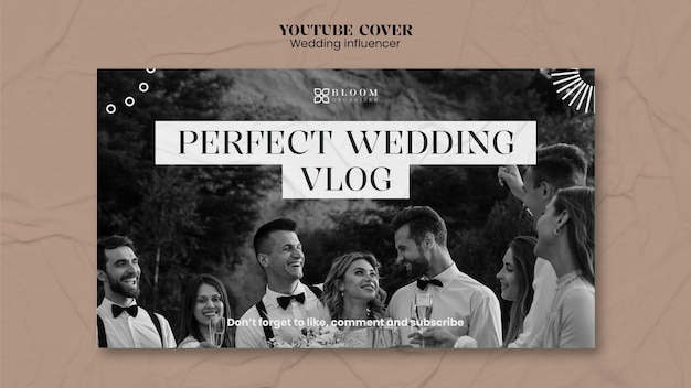 PSD gratuit couverture youtube de l'influenceur du mariage flat design