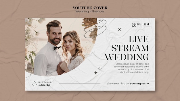 PSD gratuit couverture youtube de l'influenceur du mariage flat design