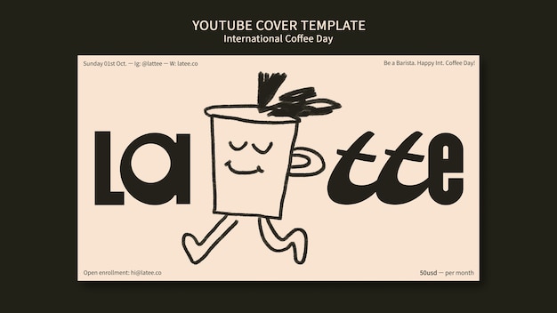 PSD gratuit couverture youtube de la journée internationale du café