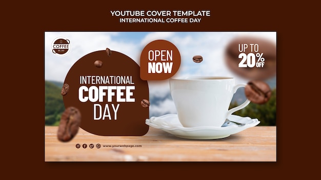 PSD gratuit couverture youtube de la journée internationale du café