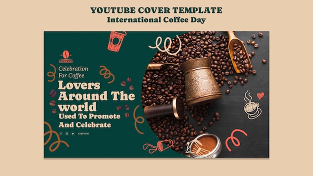 PSD gratuit couverture youtube de la journée internationale du café