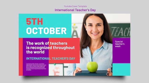 PSD gratuit couverture youtube de la journée internationale des enseignants