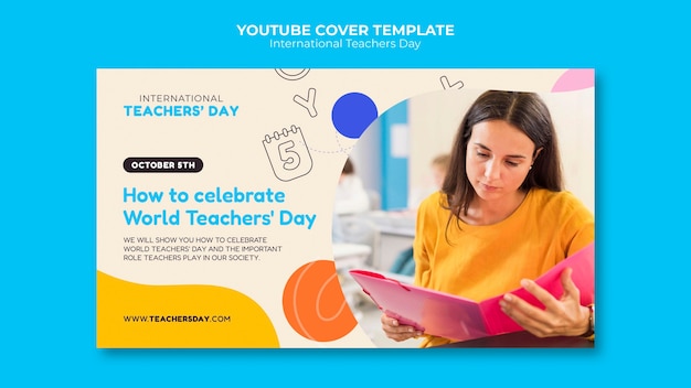 PSD gratuit couverture youtube de la journée internationale des enseignants