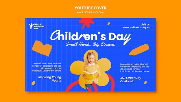 PSD gratuit couverture youtube de la journée mondiale des enfants au design plat