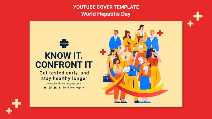PSD gratuit couverture youtube de la journée mondiale de l'hépatite au design plat