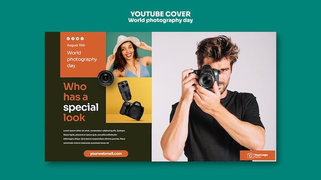 PSD gratuit couverture youtube de la journée mondiale de la photographie