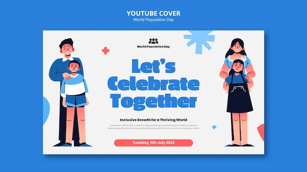 PSD gratuit couverture youtube de la journée mondiale de la population dessinée à la main