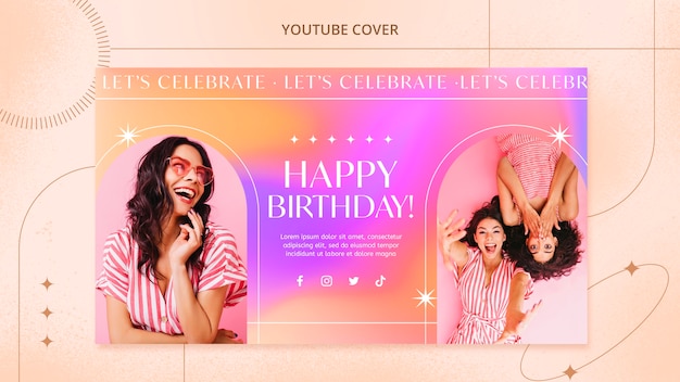 PSD gratuit couverture youtube joyeux anniversaire dégradé